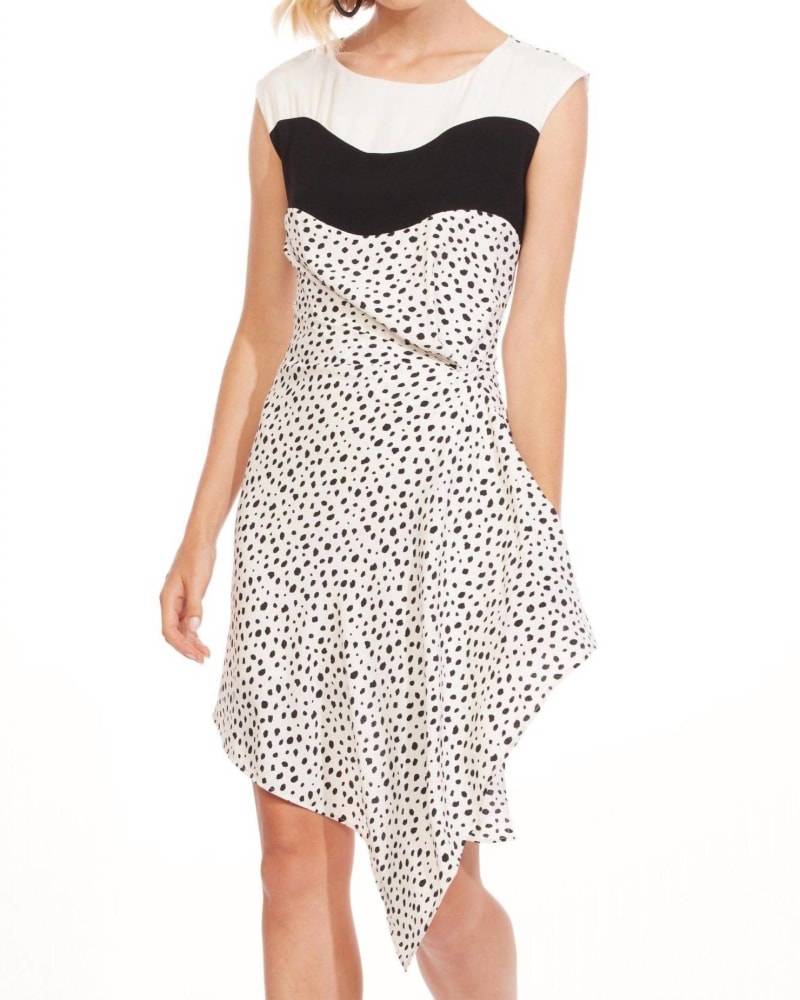Front of a model wearing a size 10 Luna Dress In Terazzo Dot in Terazzo Dot by EVA FRANCO. | dia_product_style_image_id:359167